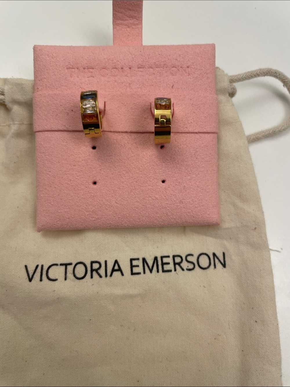 Victoria Emerson Gold Hoop Earrings with 4 Crystal Insets